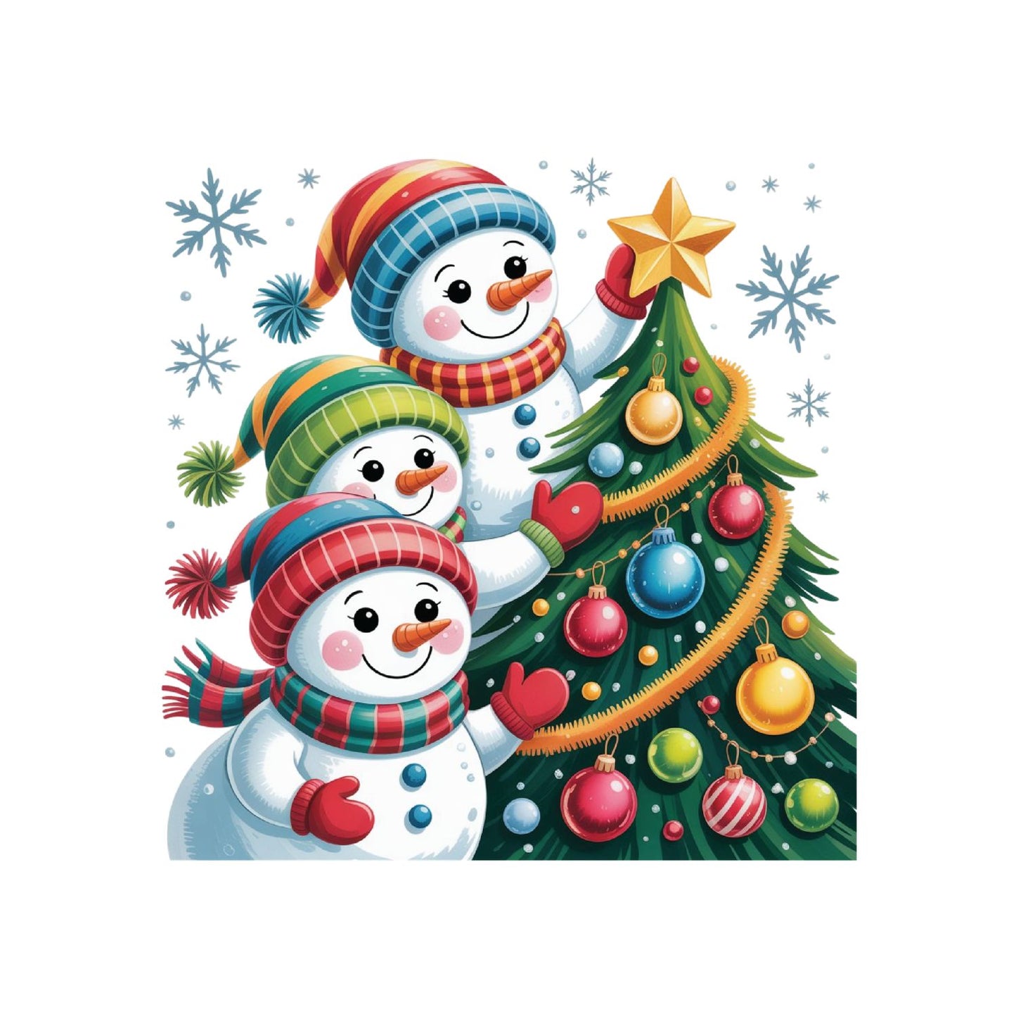 Snowmen Decoraring Christmas Teee T-Shirt | Xmas Graphic Tee | Cute Holiday Shirt