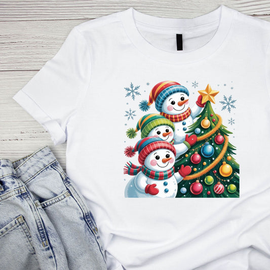 Snowmen Decoraring Christmas Teee T-Shirt | Xmas Graphic Tee | Cute Holiday Shirt