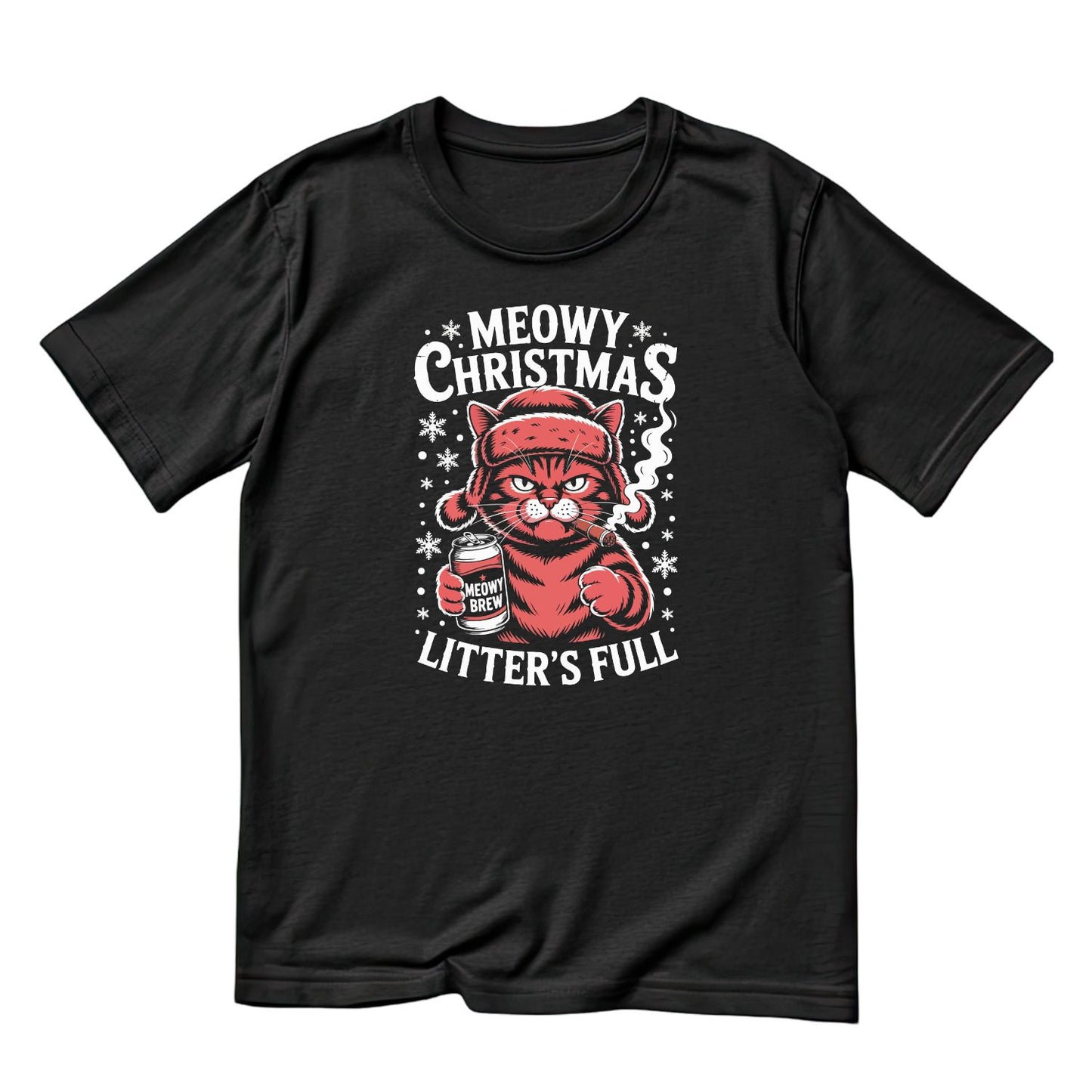 Meowy Christmas Litter’s Full T-Shirt | Xmas Graphic Tee | Funny Holiday Shirt