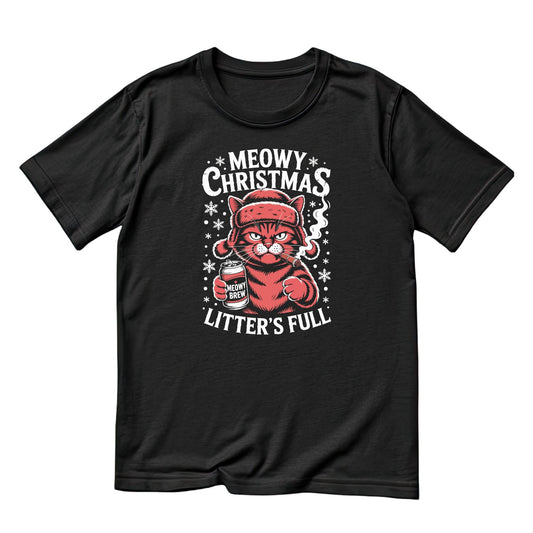 Meowy Christmas Litter’s Full T-Shirt | Xmas Graphic Tee | Funny Holiday Shirt