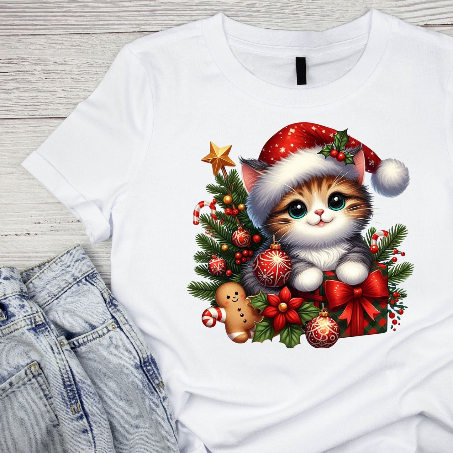 Kitty Christmas T-Shirt | Xmas Graphic Tee | Holiday Shirt