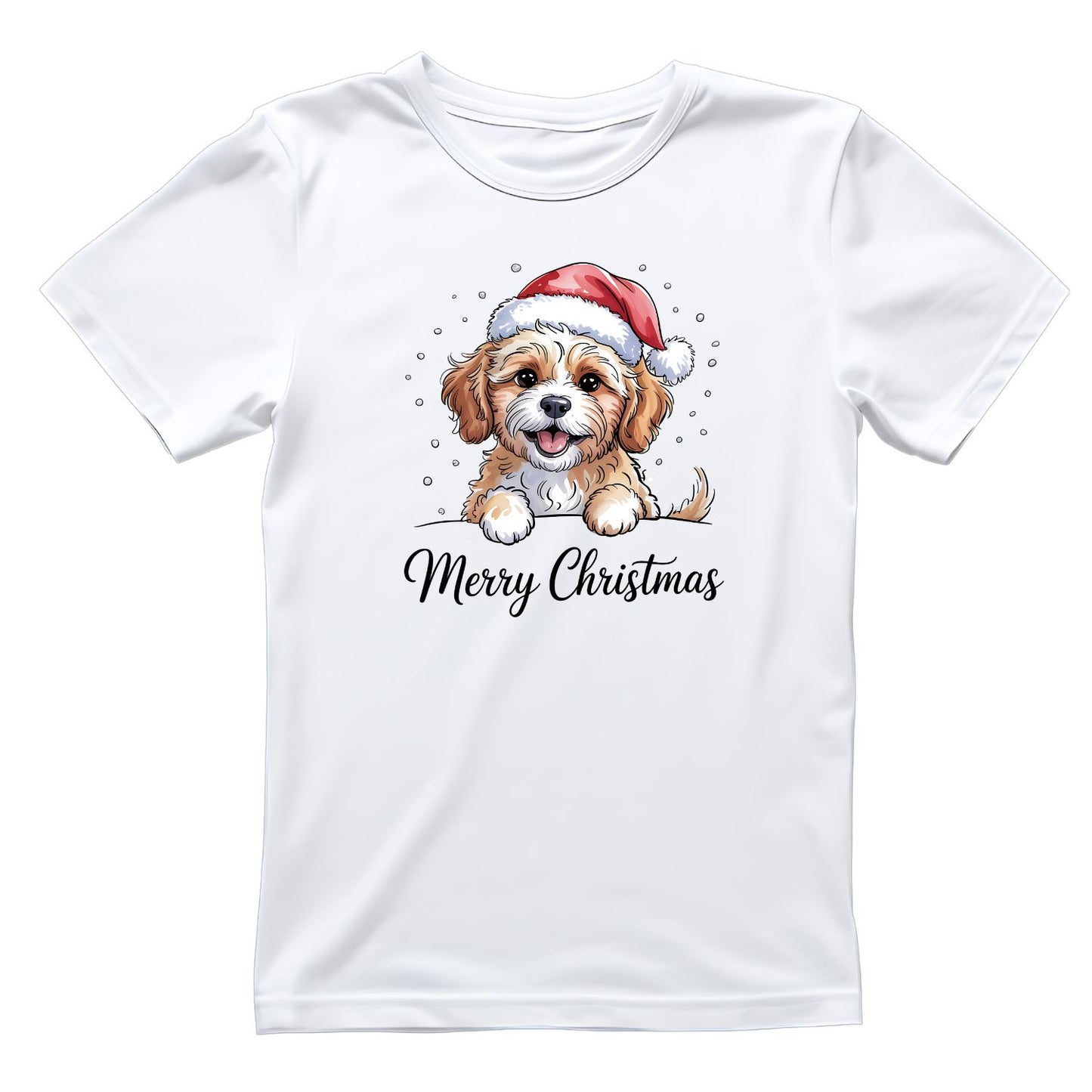 Merry Christmas Puppy in Santa Hat Lights T-Shirt | Xmas Graphic Tee | Cute Holiday Shirt