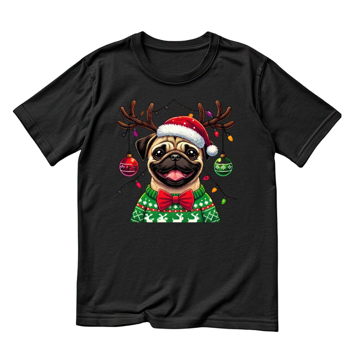 Dog Reindeer Christmas Sweater T-Shirt | Xmas Graphic Tee | Holiday Shirt