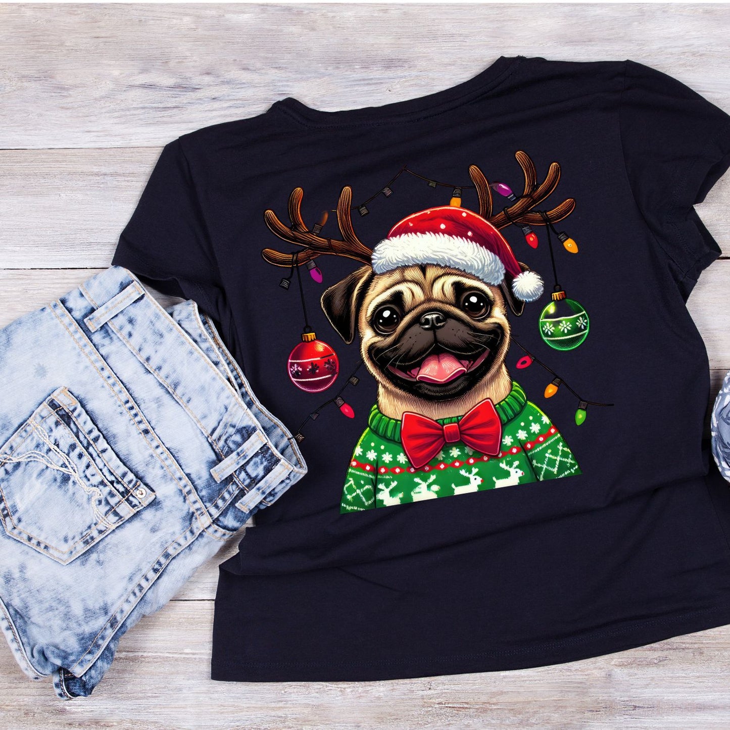 Dog Reindeer Christmas Sweater T-Shirt | Xmas Graphic Tee | Holiday Shirt