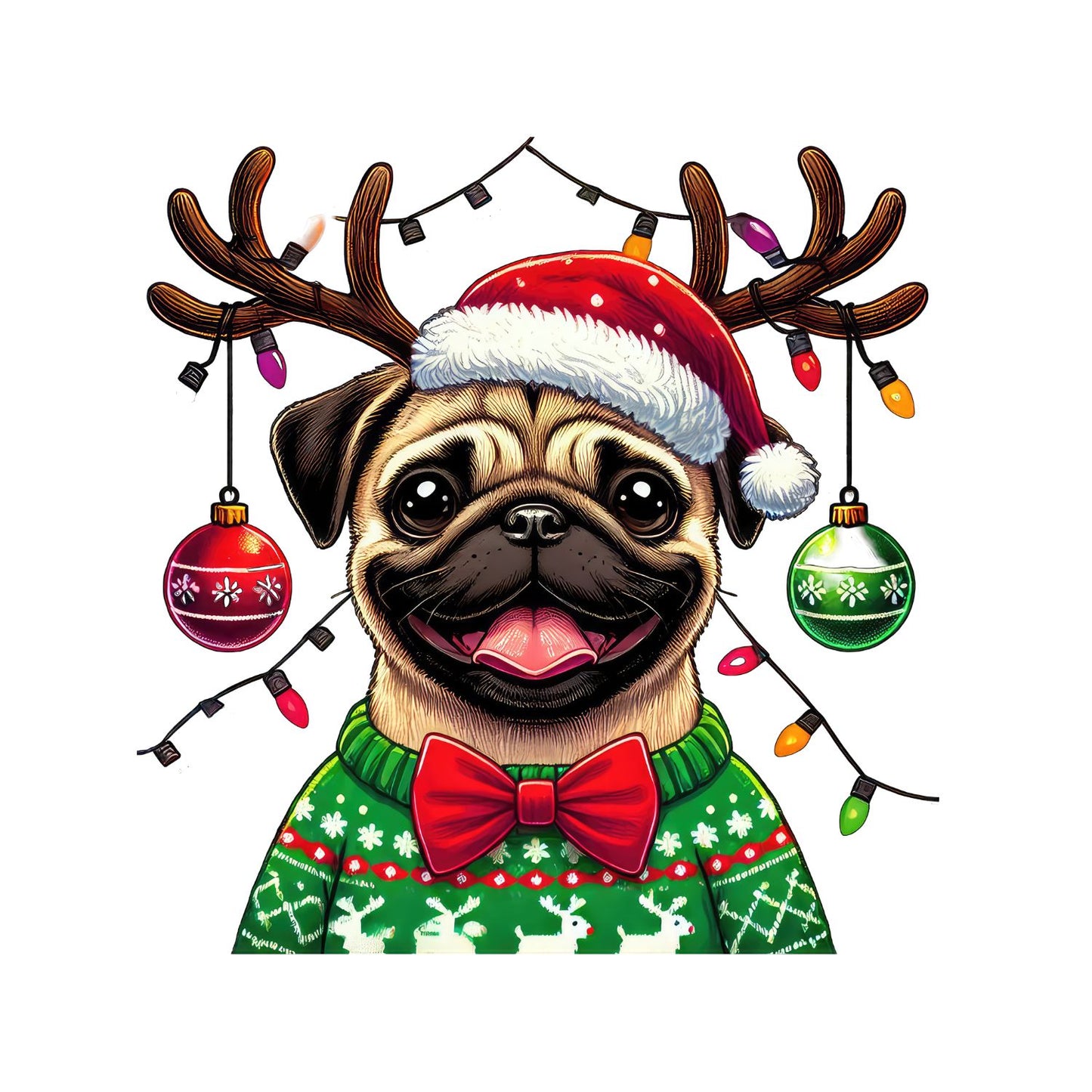 Dog Reindeer Christmas Sweater T-Shirt | Xmas Graphic Tee | Holiday Shirt
