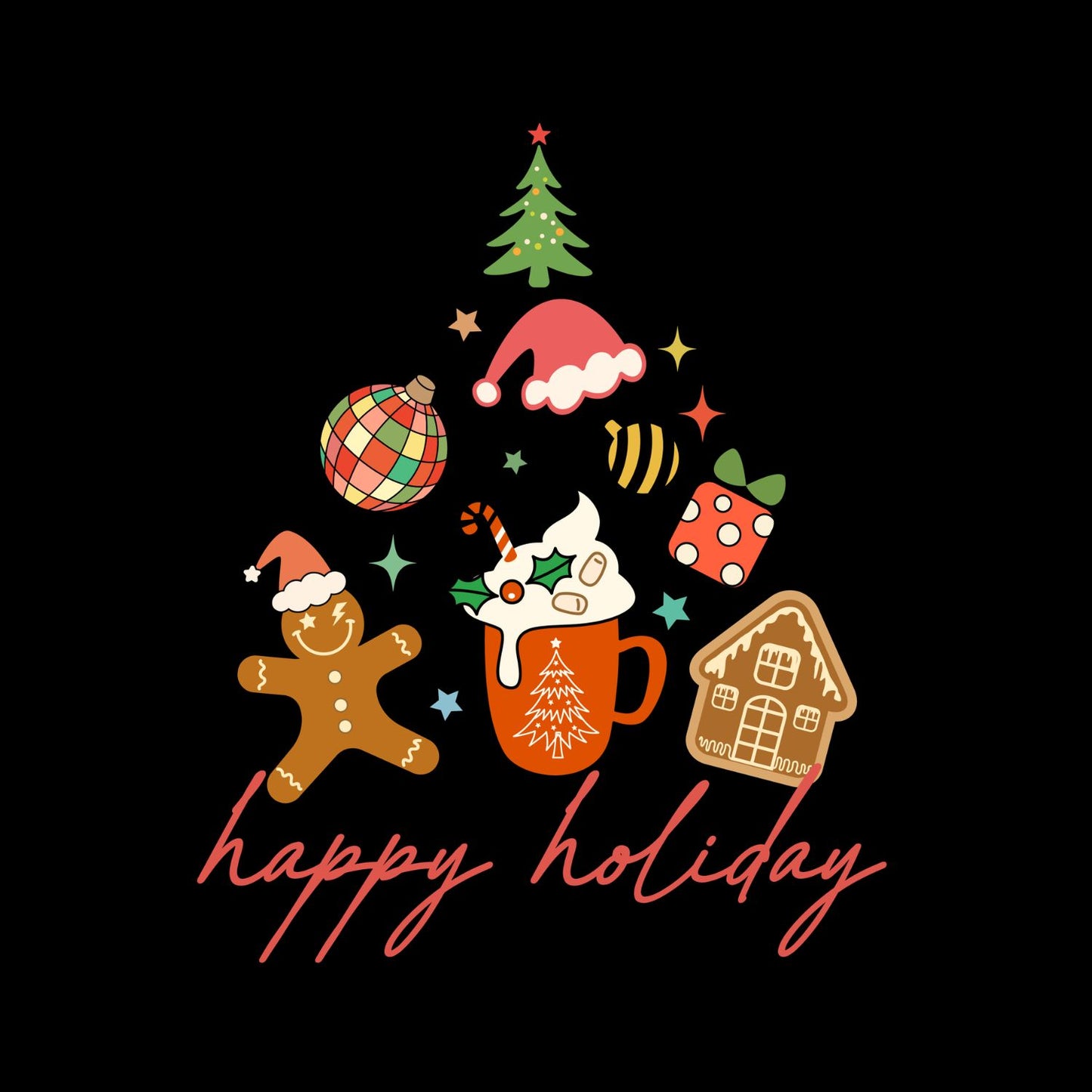 Happy Holiday Tree T-Shirt | Xmas Graphic Tee | Christmas Shirt