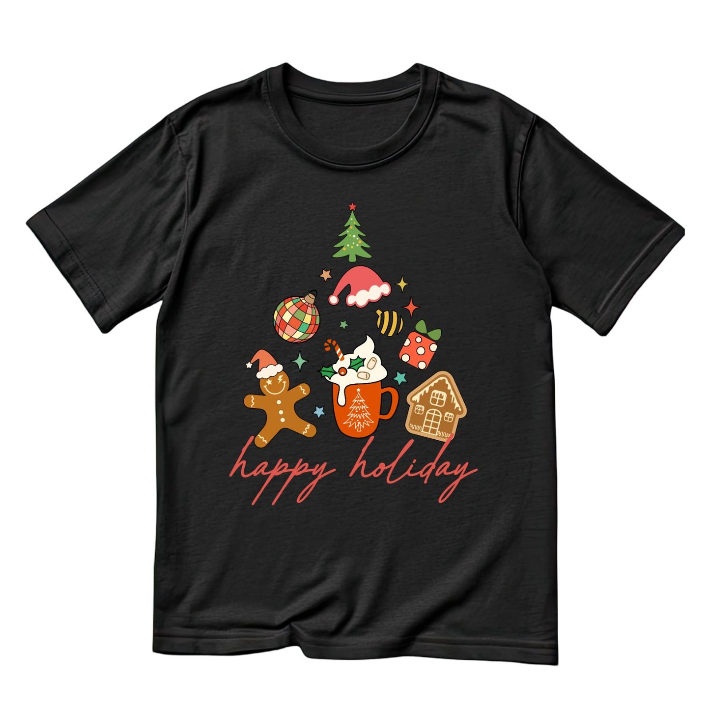 Happy Holiday Tree T-Shirt | Xmas Graphic Tee | Christmas Shirt