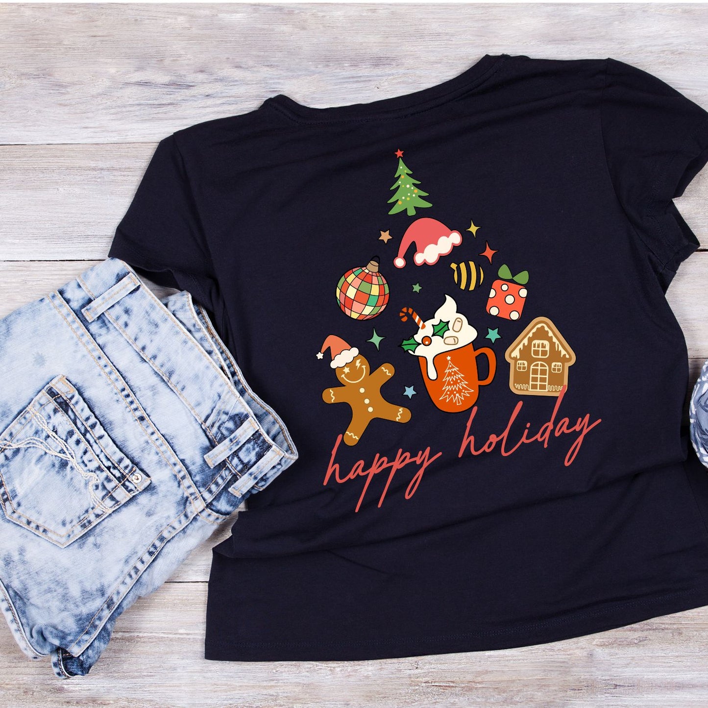 Happy Holiday Tree T-Shirt | Xmas Graphic Tee | Christmas Shirt