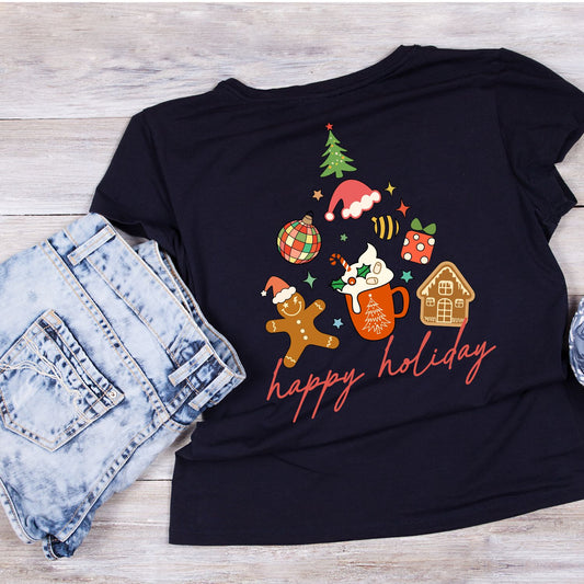 Happy Holiday Tree T-Shirt | Xmas Graphic Tee | Christmas Shirt