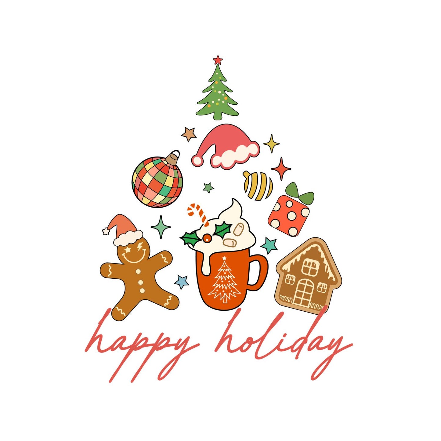 Happy Holiday Tree T-Shirt | Xmas Graphic Tee | Christmas Shirt