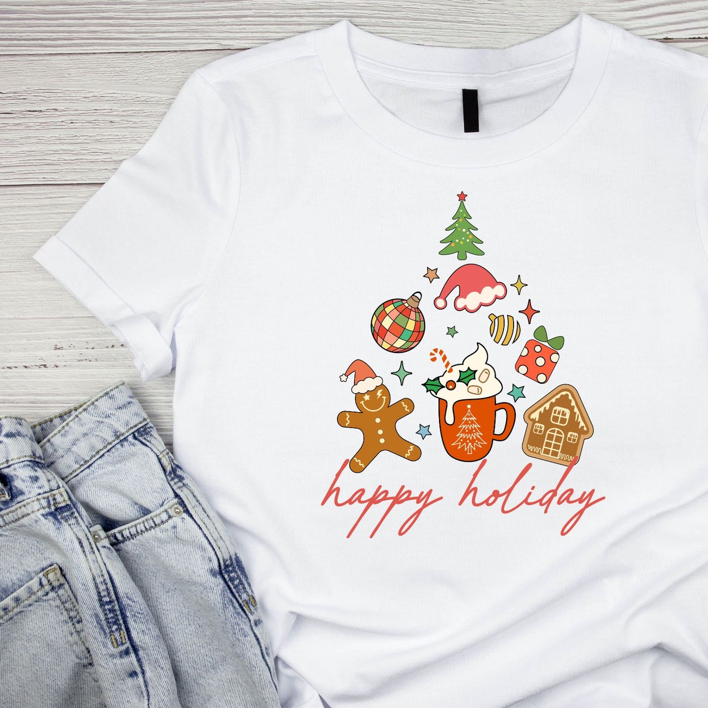 Happy Holiday Tree T-Shirt | Xmas Graphic Tee | Christmas Shirt