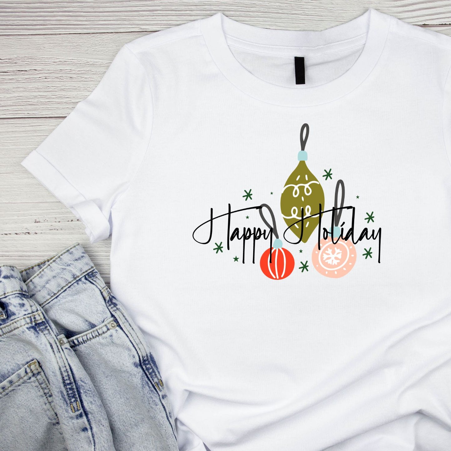 Happy Holiday Christmas Ornaments T-Shirt | Xmas Graphic Tee | Cute Holiday Shirt