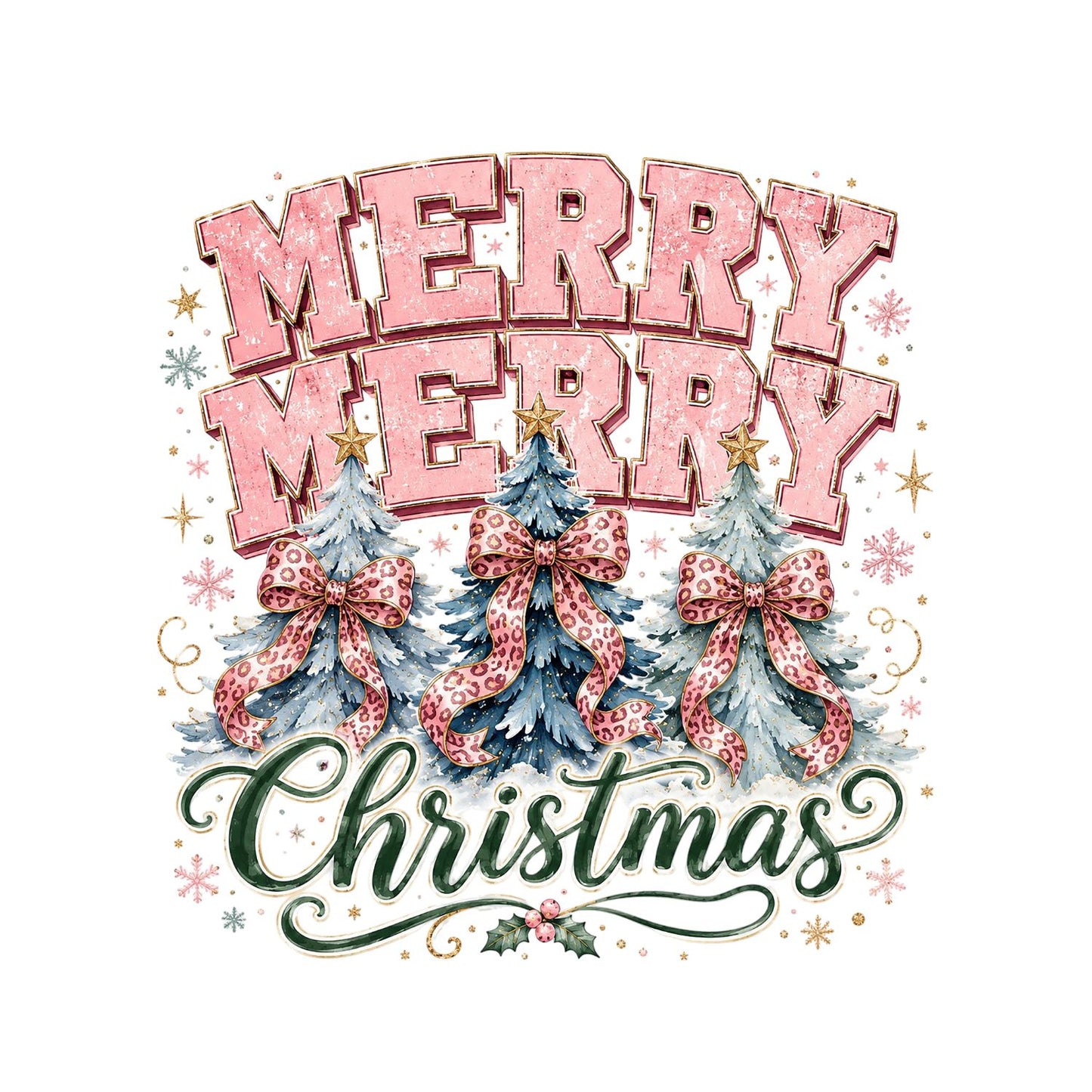 Merry Merry Christmas Pink Trees T-Shirt | Xmas Graphic Tee | Cute Holiday Shirt