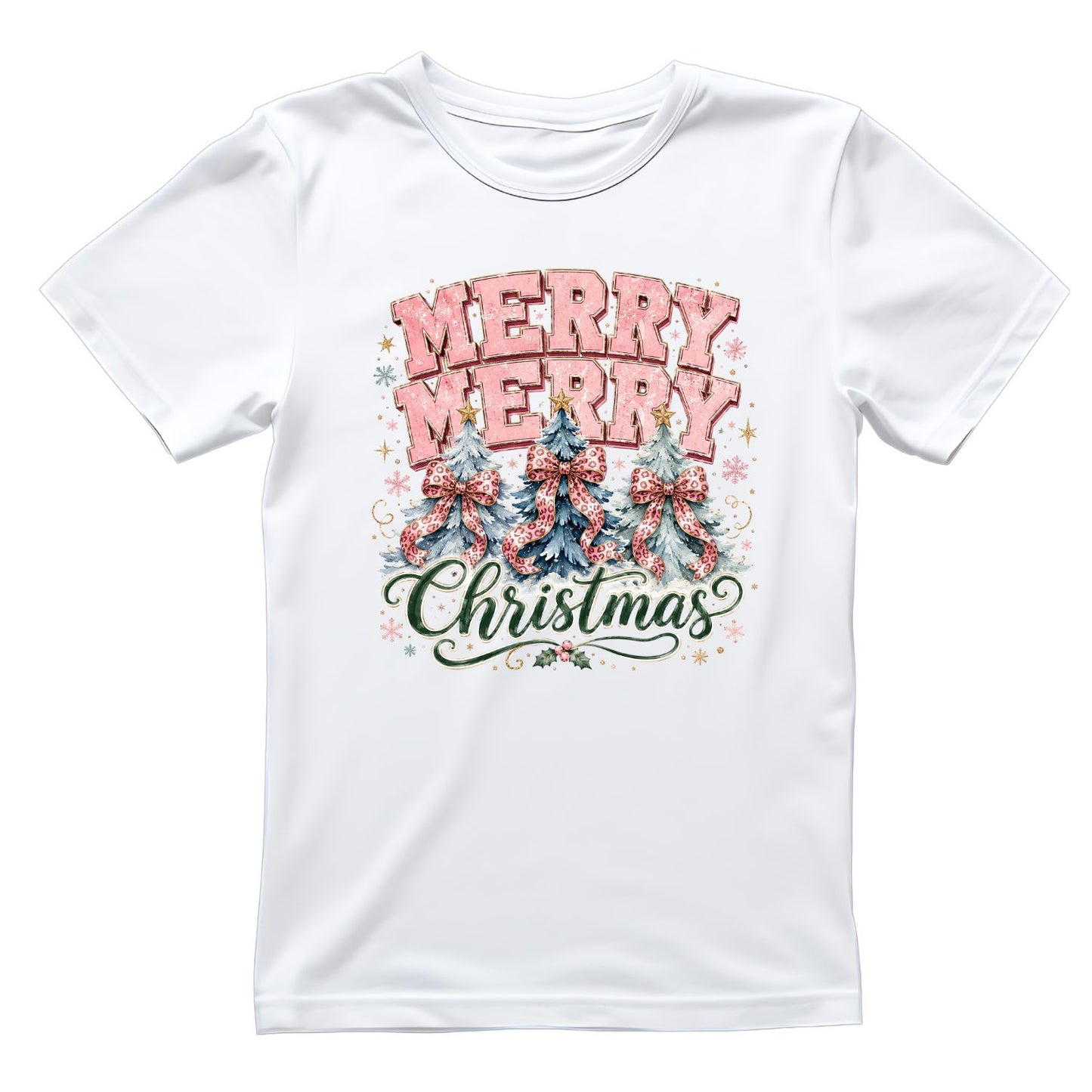 Merry Merry Christmas Pink Trees T-Shirt | Xmas Graphic Tee | Cute Holiday Shirt