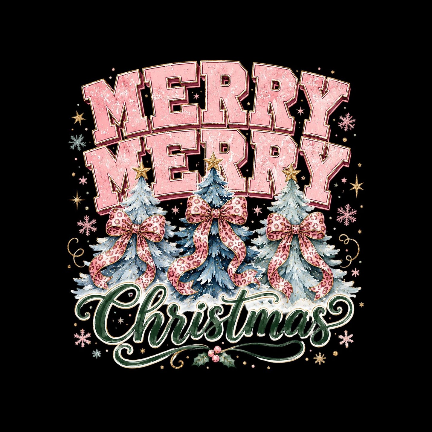 Merry Merry Christmas Pink Trees T-Shirt | Xmas Graphic Tee | Cute Holiday Shirt