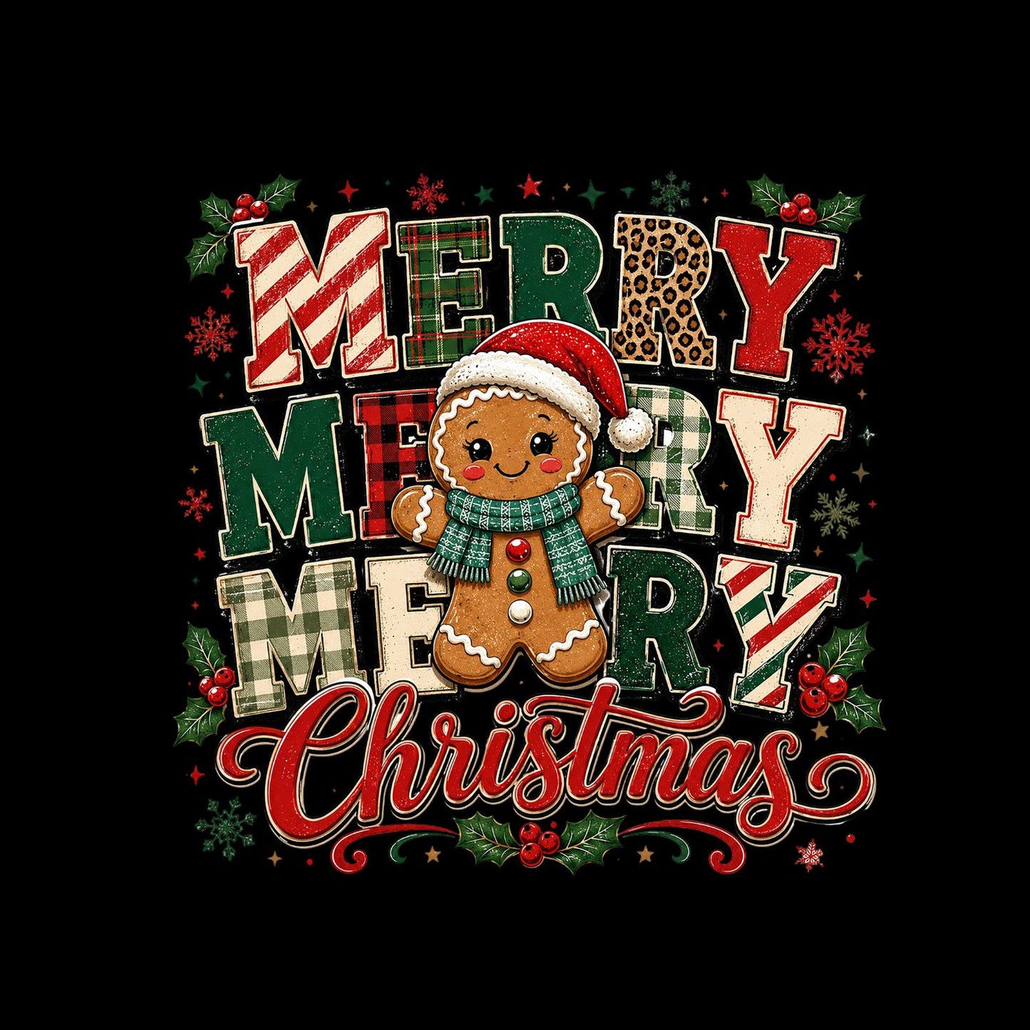 Merry Merry Merry Gingerbread Christmas T-Shirt | Xmas Graphic Tee | Cute Holiday Shirt