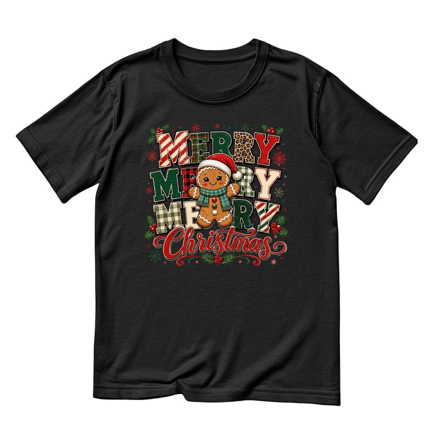 Merry Merry Merry Gingerbread Christmas T-Shirt | Xmas Graphic Tee | Cute Holiday Shirt