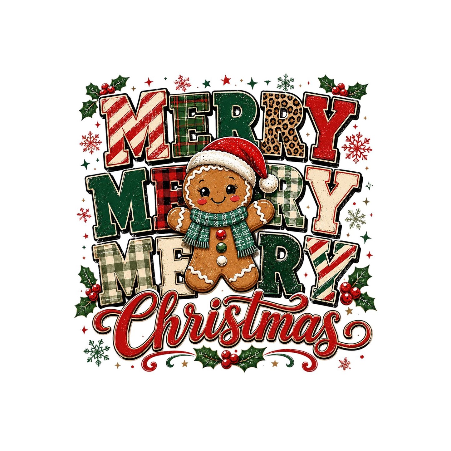 Merry Merry Merry Gingerbread Christmas T-Shirt | Xmas Graphic Tee | Cute Holiday Shirt