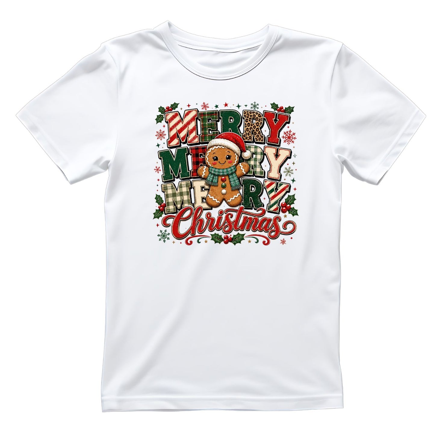 Merry Merry Merry Gingerbread Christmas T-Shirt | Xmas Graphic Tee | Cute Holiday Shirt