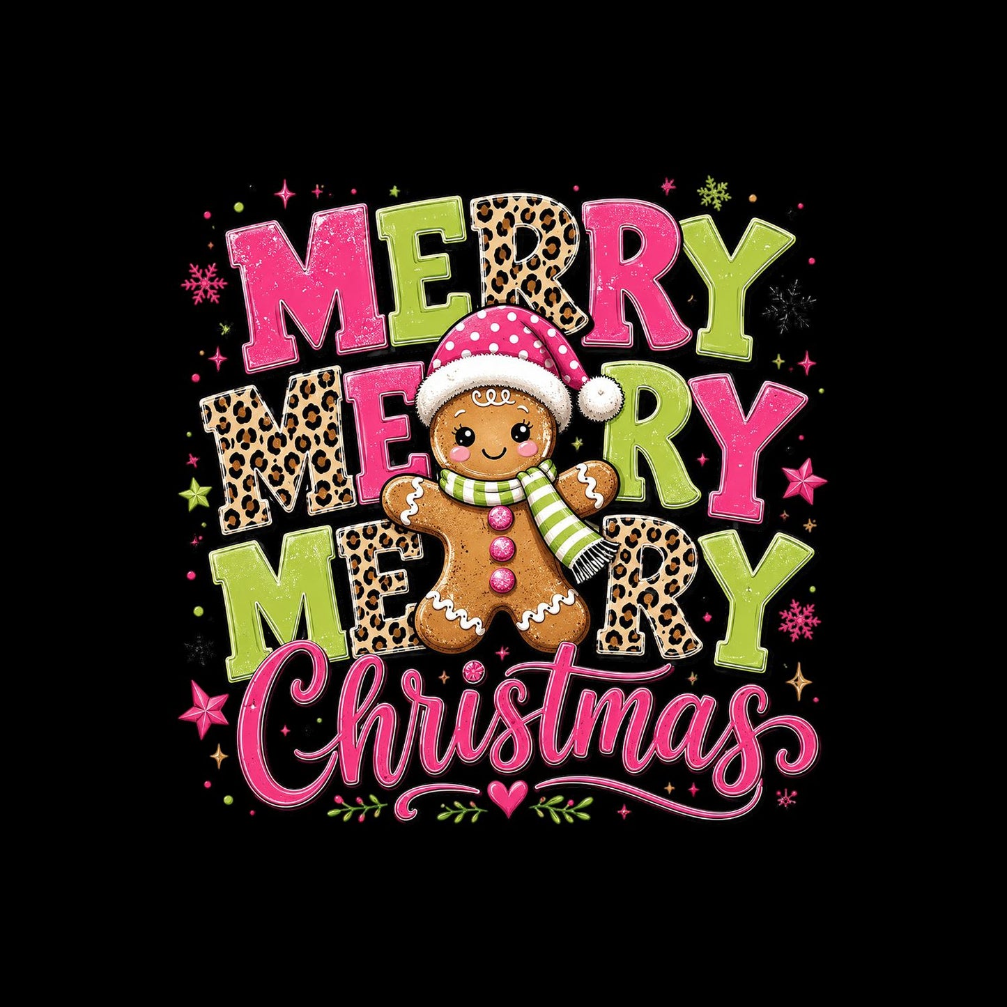 Bright Merry Merry Merry Gingerbread Christmas T-Shirt | Xmas Graphic Tee | Cute Holiday Shirt