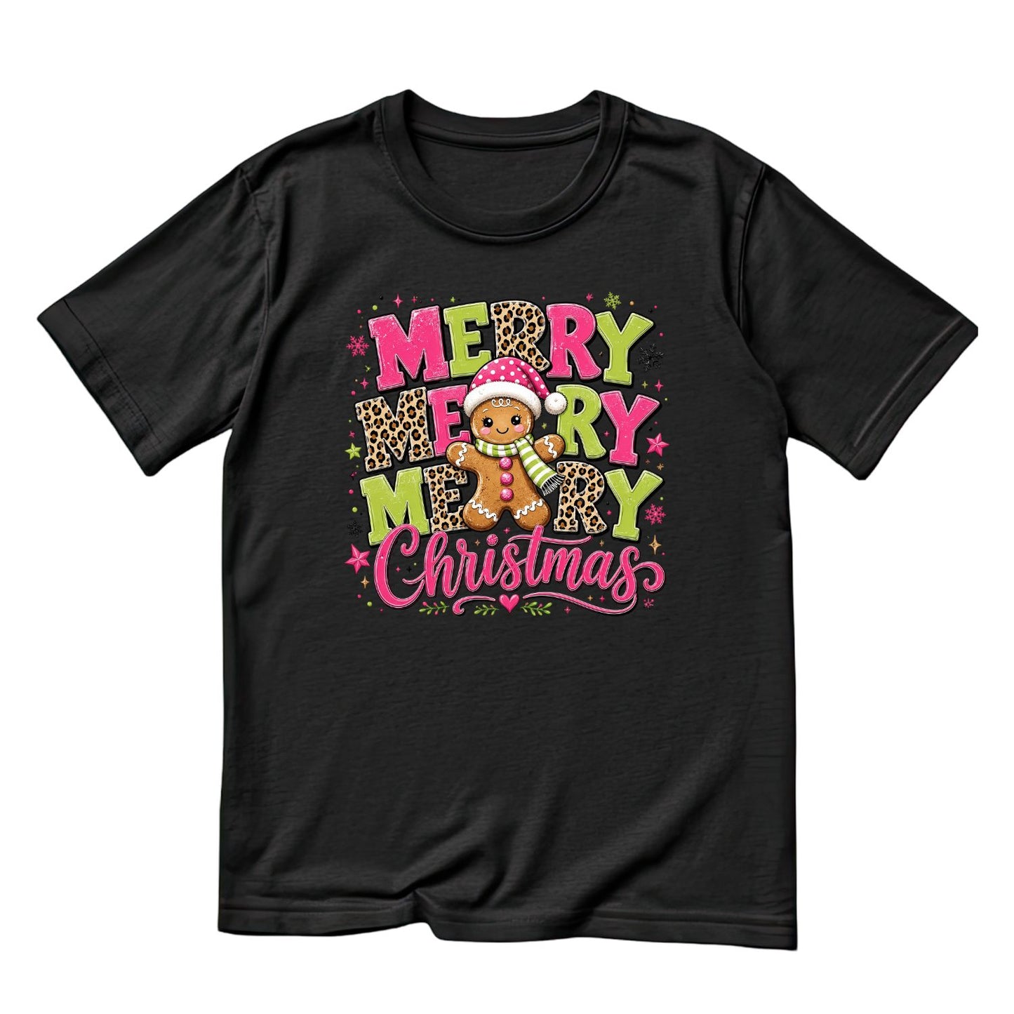 Bright Merry Merry Merry Gingerbread Christmas T-Shirt | Xmas Graphic Tee | Cute Holiday Shirt