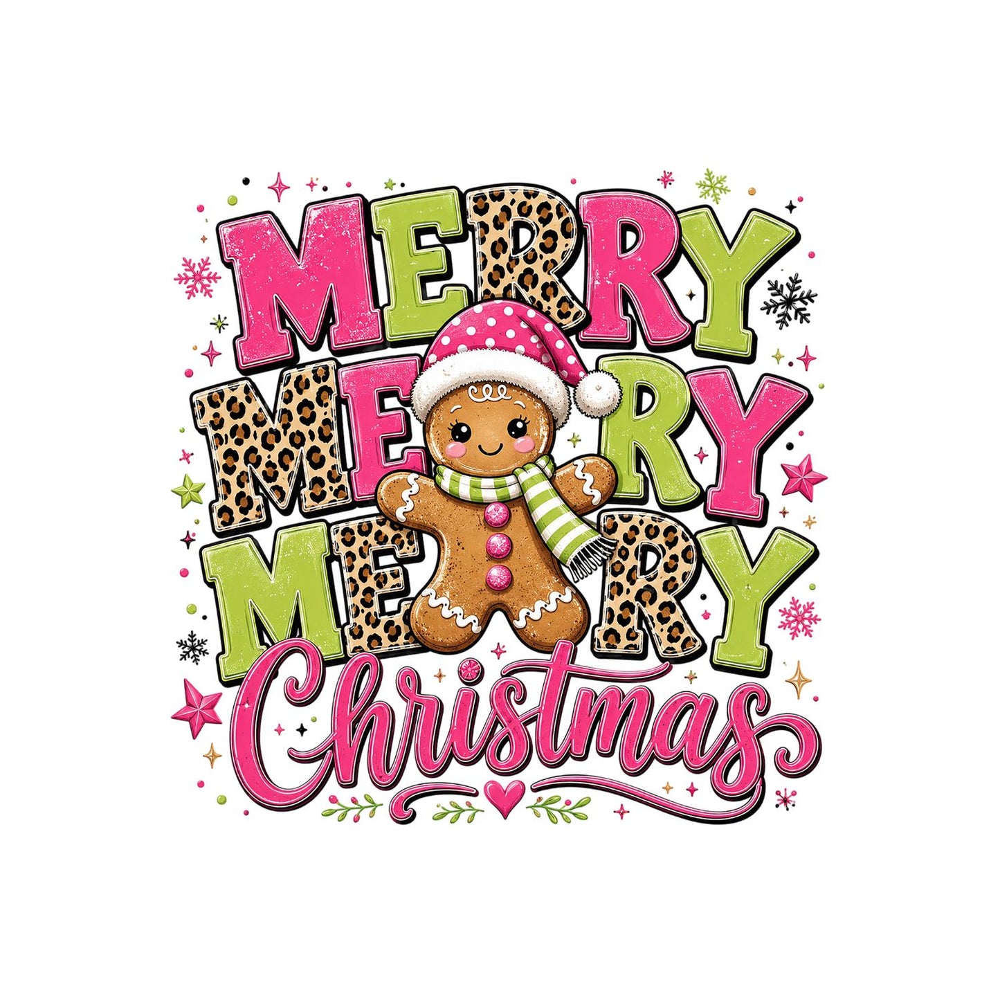 Bright Merry Merry Merry Gingerbread Christmas T-Shirt | Xmas Graphic Tee | Cute Holiday Shirt