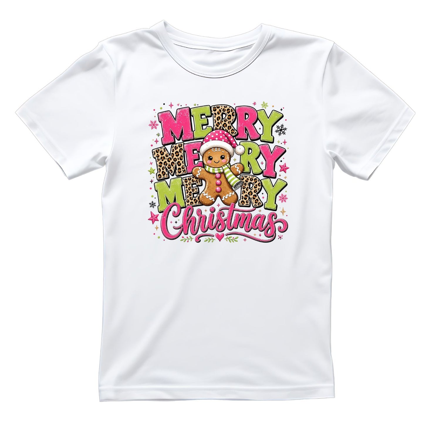 Bright Merry Merry Merry Gingerbread Christmas T-Shirt | Xmas Graphic Tee | Cute Holiday Shirt