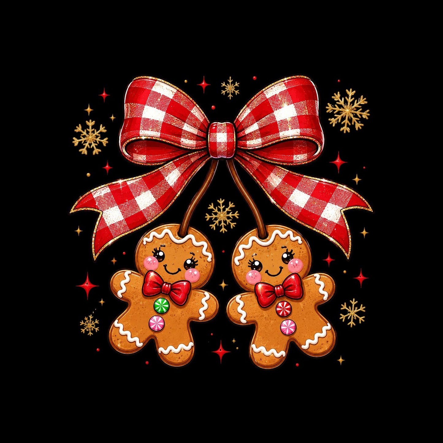 Gingham Bow hanging Gingerbread Christmas T-Shirt | Xmas Graphic Tee | Cute Holiday Shirt