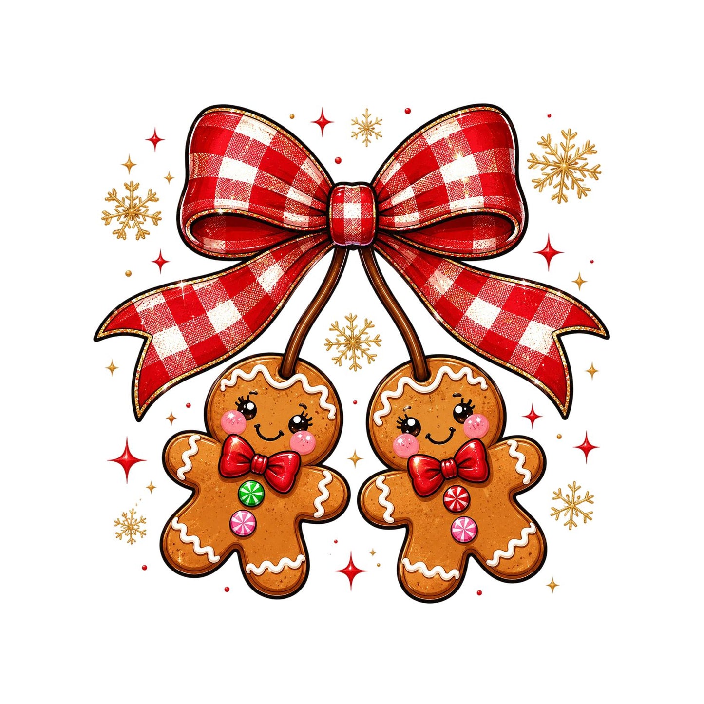Gingham Bow hanging Gingerbread Christmas T-Shirt | Xmas Graphic Tee | Cute Holiday Shirt