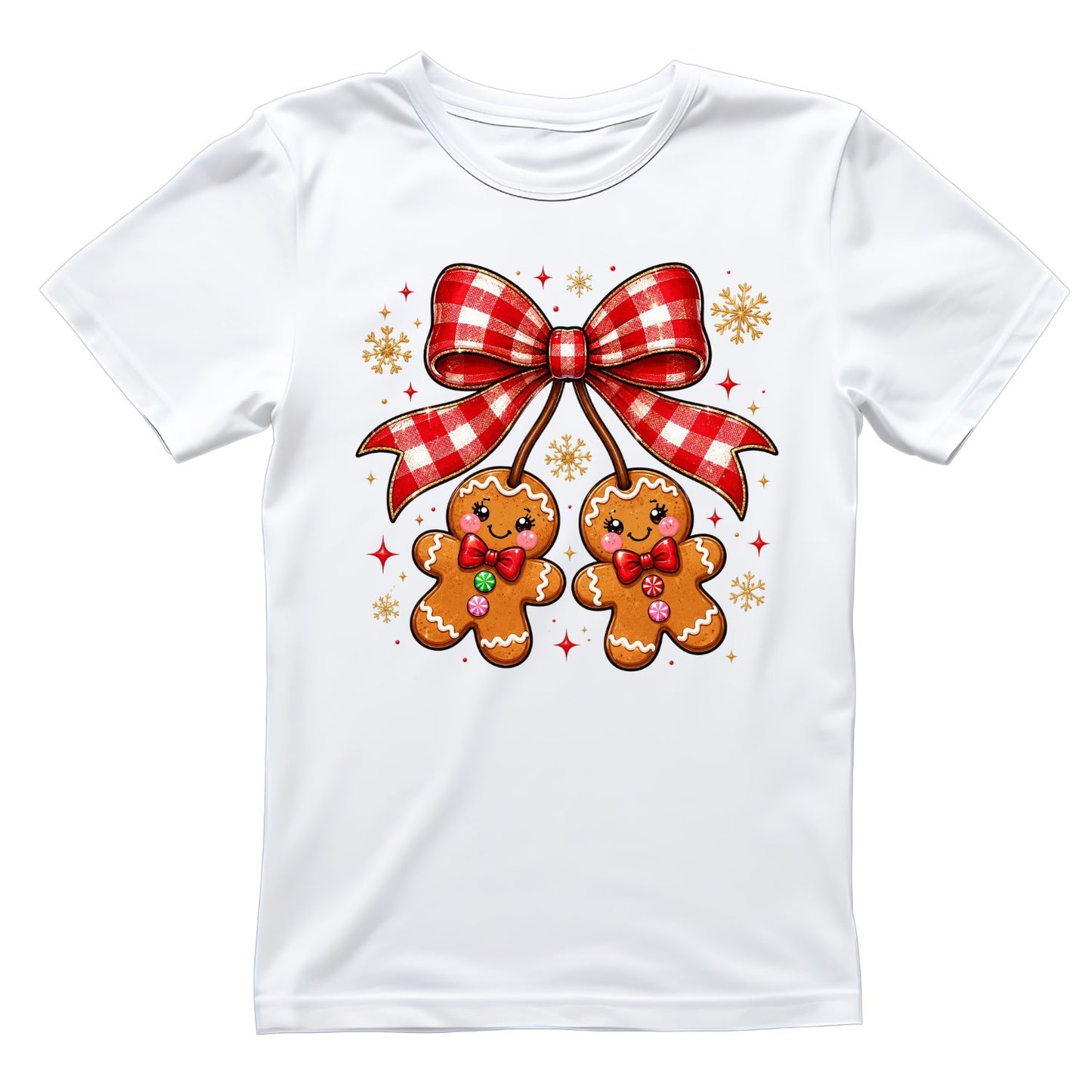 Gingham Bow hanging Gingerbread Christmas T-Shirt | Xmas Graphic Tee | Cute Holiday Shirt