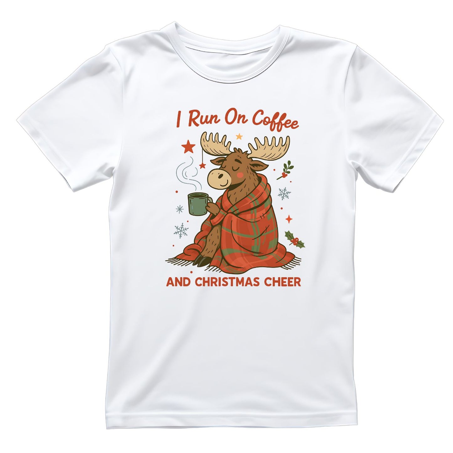 I Run On Coffee And Christmas Cheer Moose T-Shirt | Xmas Graphic Tee | Christmas Shirt