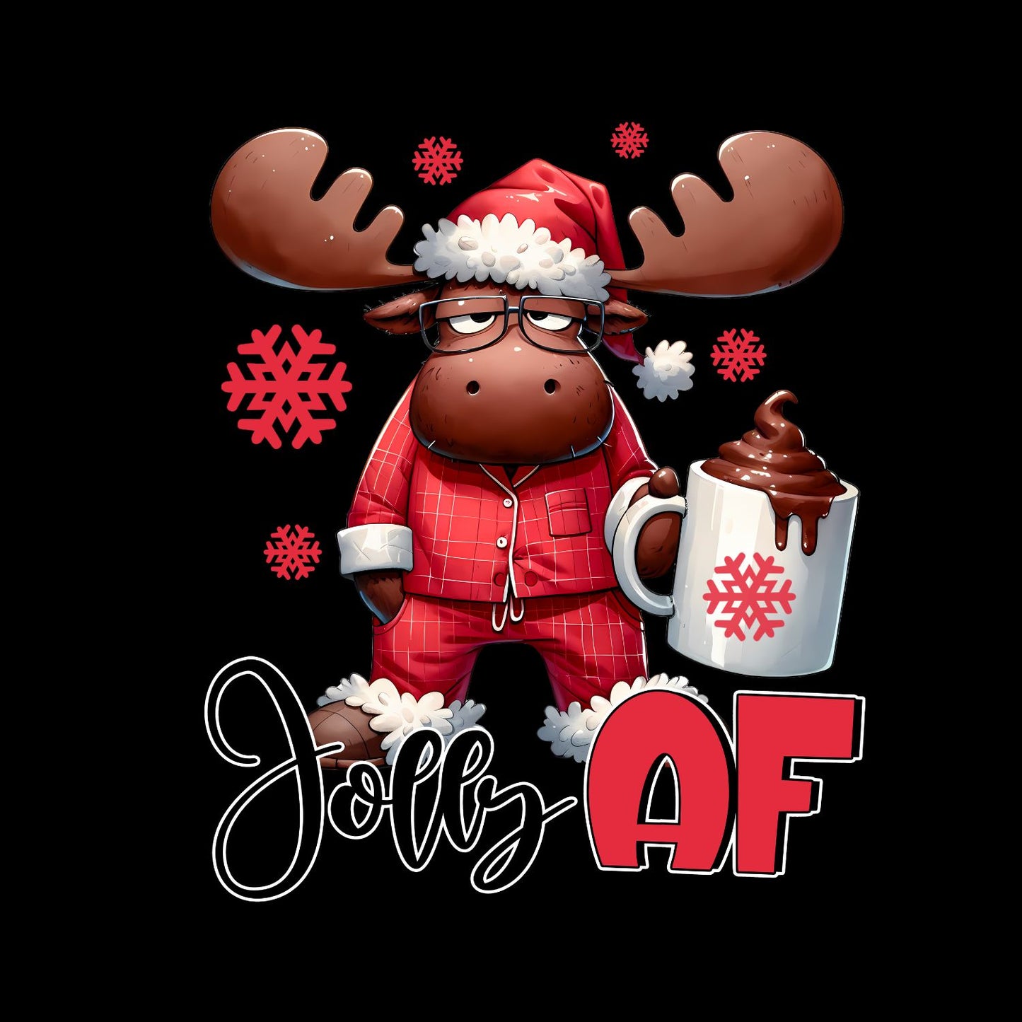 Jolly AF Christmas Moose T-Shirt | Xmas Graphic Tee | Funny Shirt