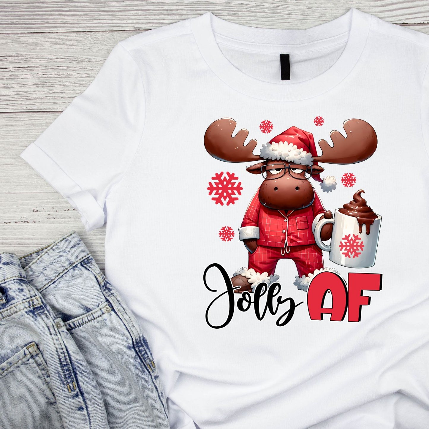 Jolly AF Christmas Moose T-Shirt | Xmas Graphic Tee | Funny Shirt