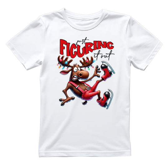 Just Figuring It Out Christmas Moose T-Shirt | Xmas Graphic Tee | Cute Funny Holiday Shirt