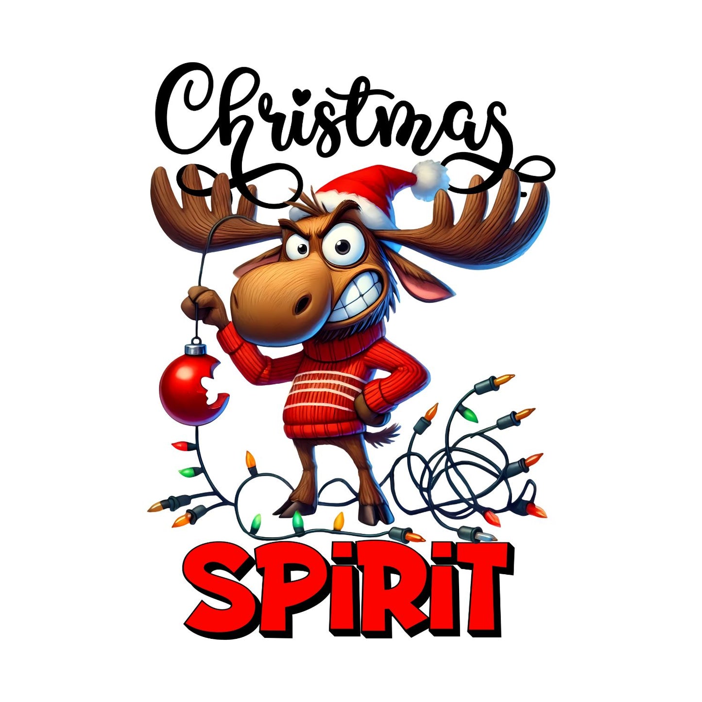 Christmas Spirit Moose T-Shirt | Xmas Graphic Tee | Cute Funny Holiday Shirt