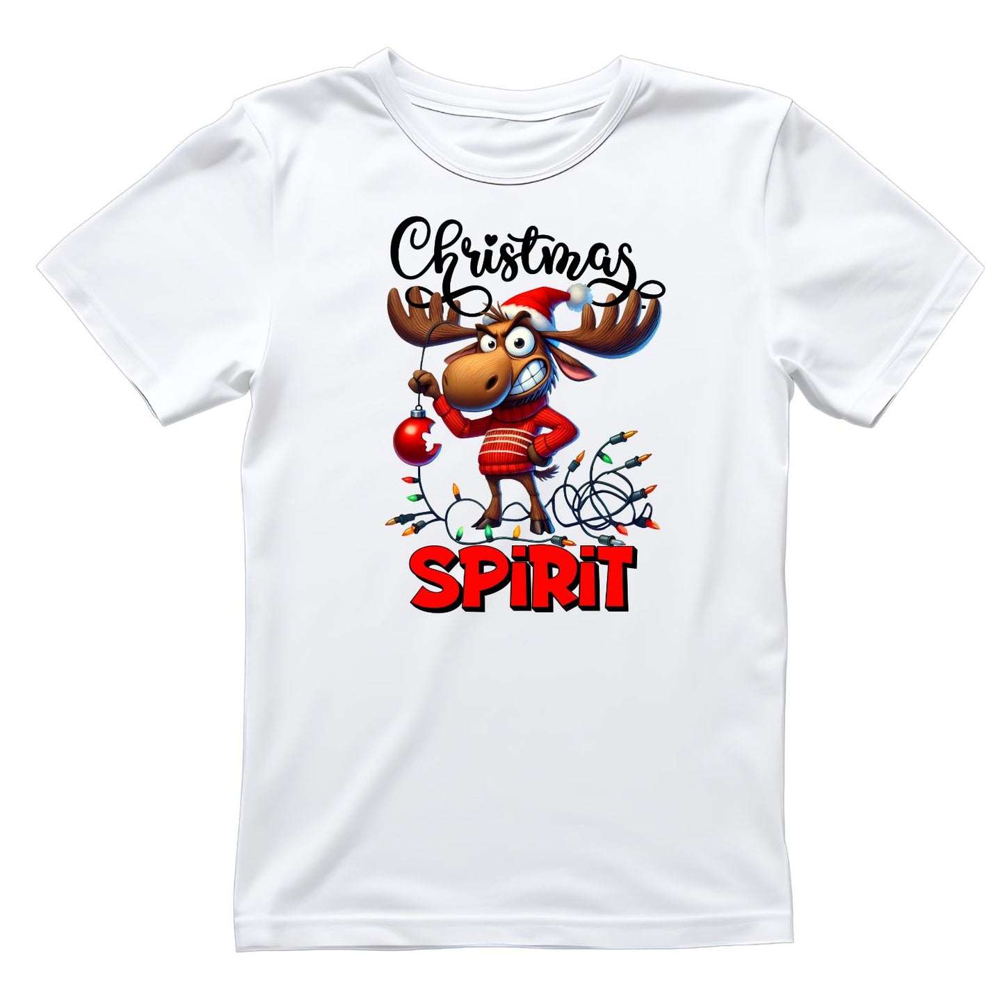 Christmas Spirit Moose T-Shirt | Xmas Graphic Tee | Cute Funny Holiday Shirt