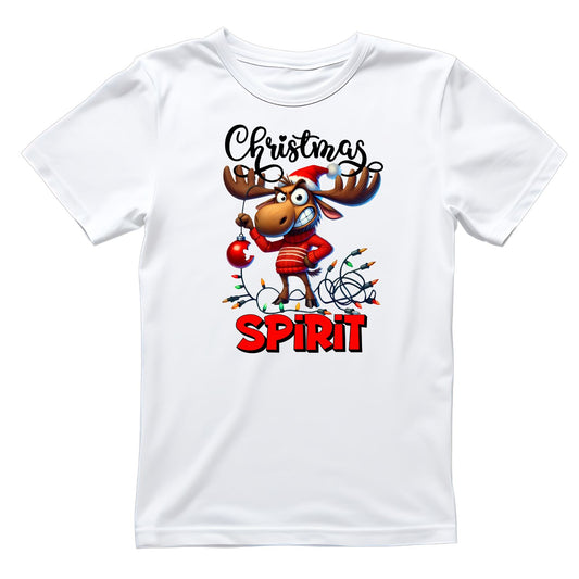 Christmas Spirit Moose T-Shirt | Xmas Graphic Tee | Cute Funny Holiday Shirt