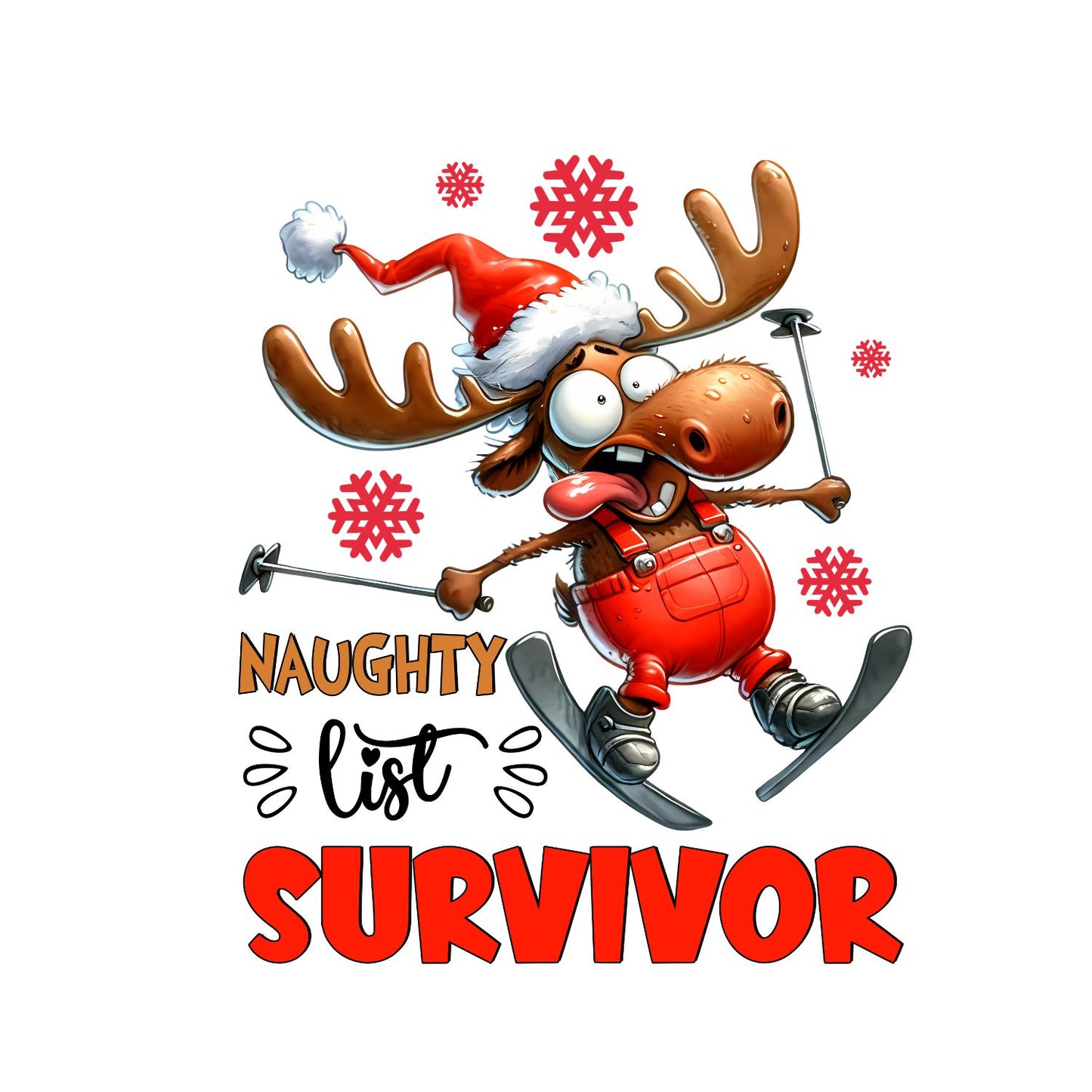 Naughty List Survivor Christmas Moose T-Shirt | Xmas Graphic Tee | Cute Funny Holiday Shirt