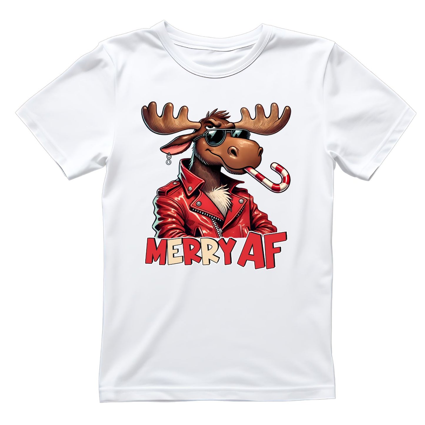 Merry AF Christmas Moose T-Shirt | Xmas Graphic Tee | Cute Funny Holiday Shirt