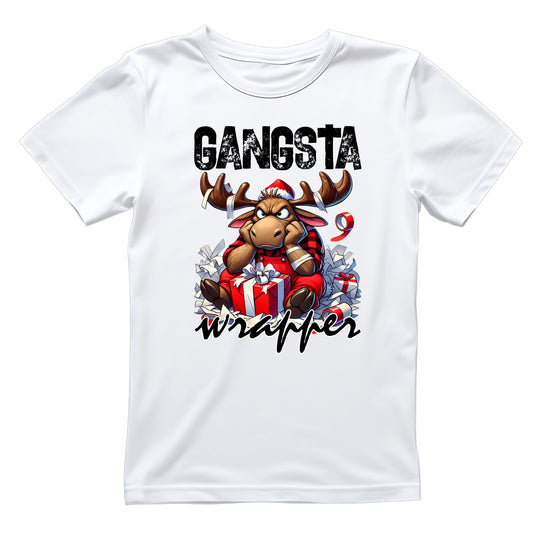 Gangsta Wrapper Christmas Moose T-Shirt | Xmas Graphic Tee | Cute Funny Holiday Shirt