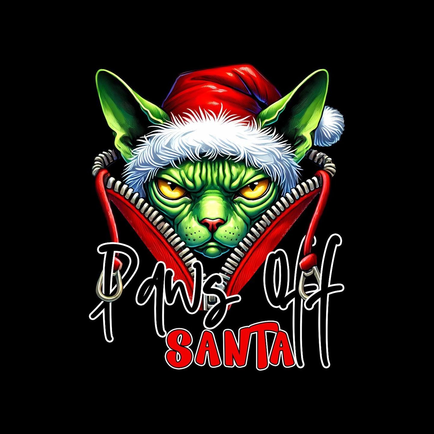 Paws Off Santa Cat Santa Christmas T-Shirt | Xmas Graphic Tee | Funny Shirt
