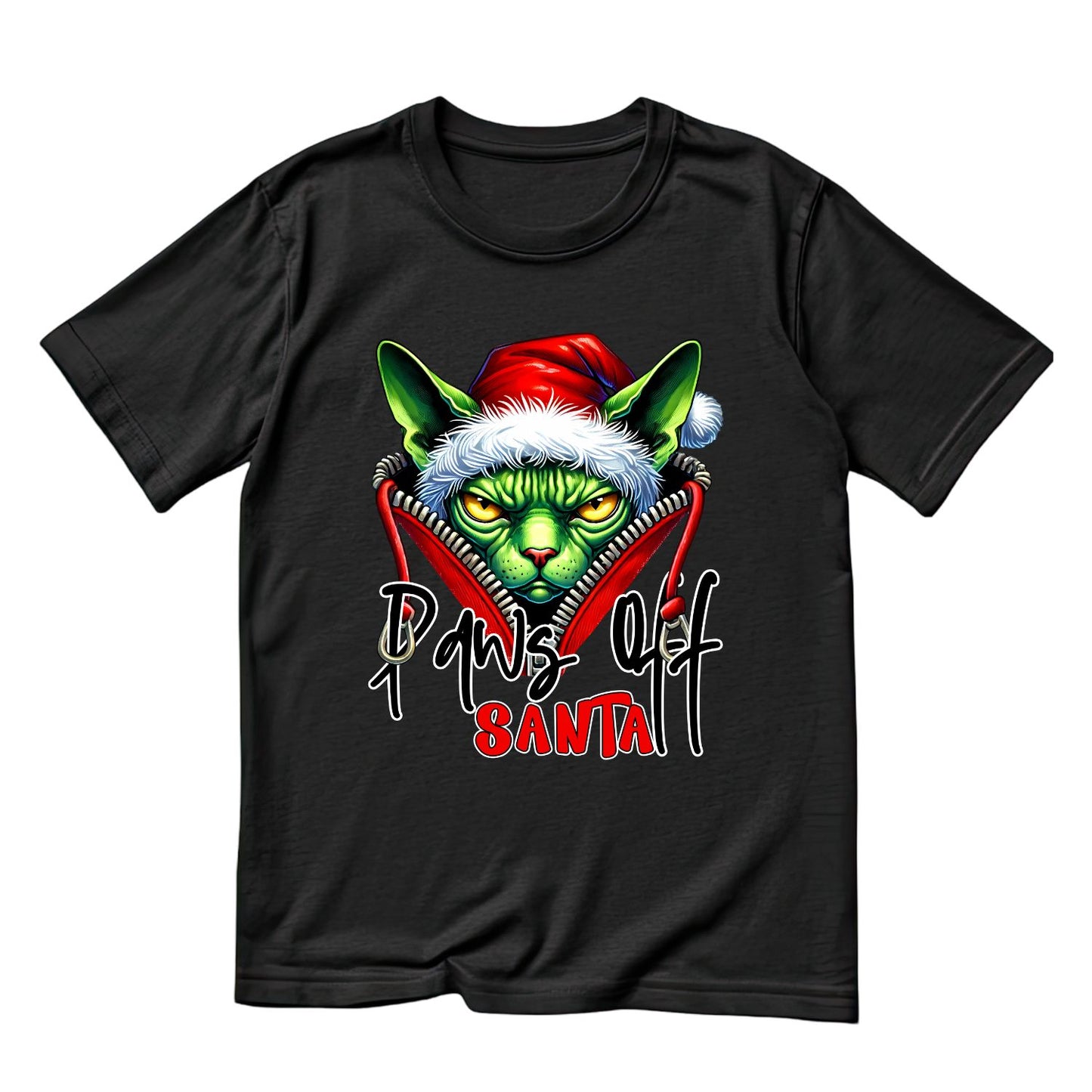 Paws Off Santa Cat Santa Christmas T-Shirt | Xmas Graphic Tee | Funny Shirt