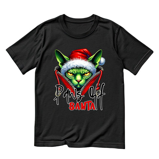Paws Off Santa Cat Santa Christmas T-Shirt | Xmas Graphic Tee | Funny Shirt