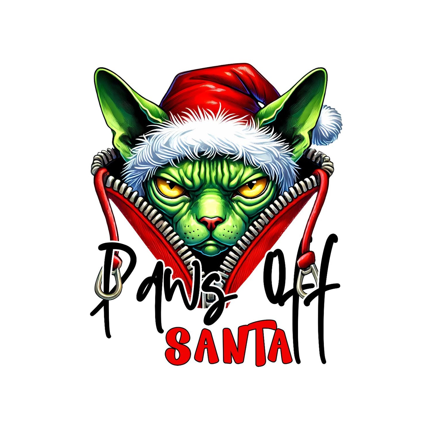 Paws Off Santa Cat Santa Christmas T-Shirt | Xmas Graphic Tee | Funny Shirt