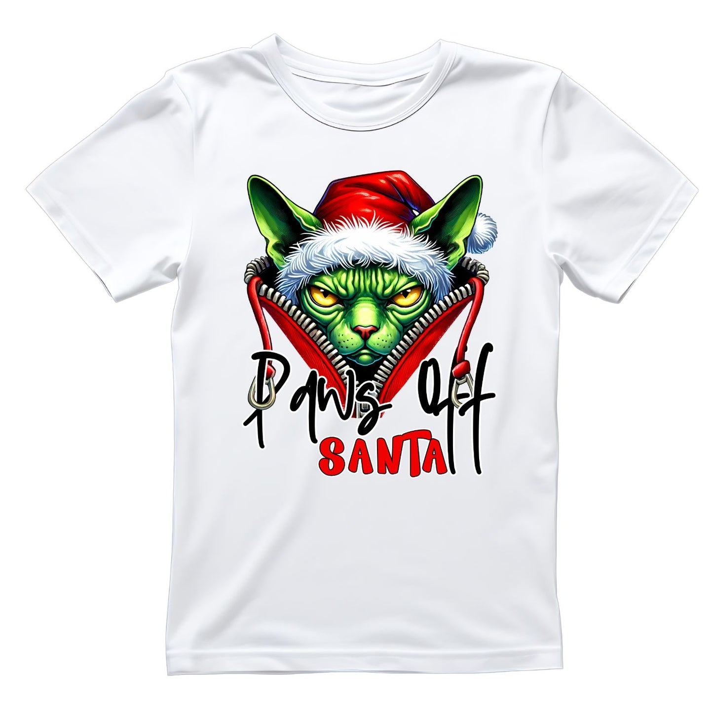 Paws Off Santa Cat Santa Christmas T-Shirt | Xmas Graphic Tee | Funny Shirt