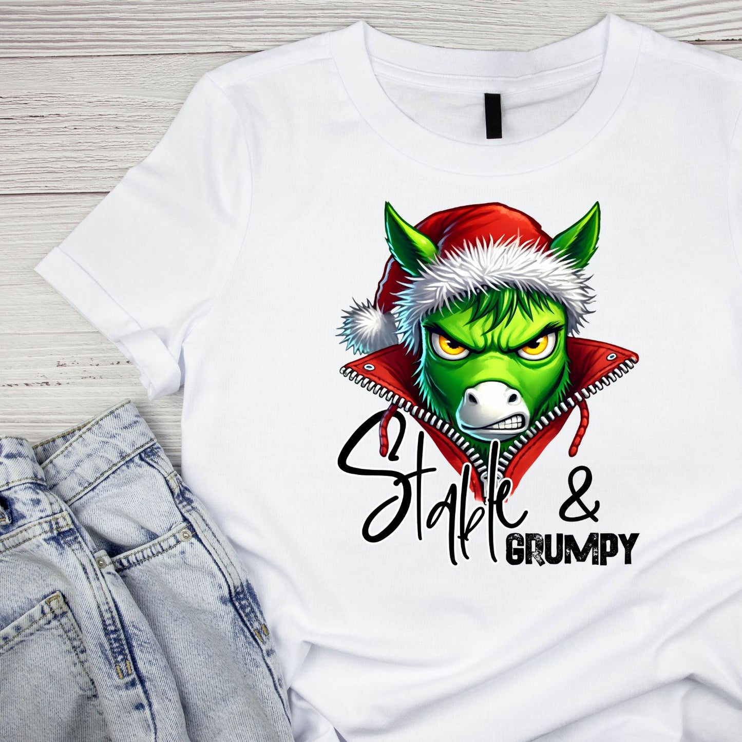 Stable & Grumpy Christmas Horse Santa T-Shirt | Xmas Graphic Tee | Funny Holiday Shirt