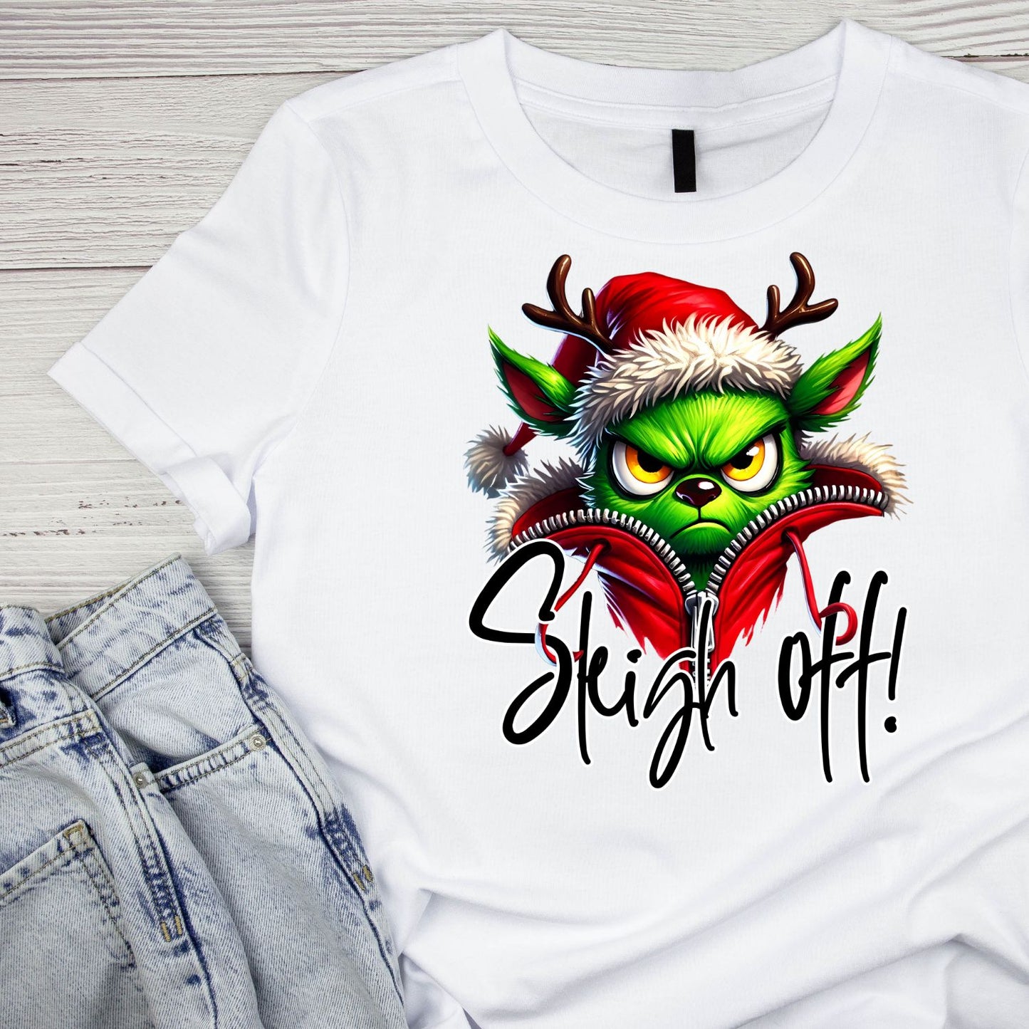 Sleigh Off Christmas Reindeer T-Shirt | Xmas Graphic Tee | Funny Shirt