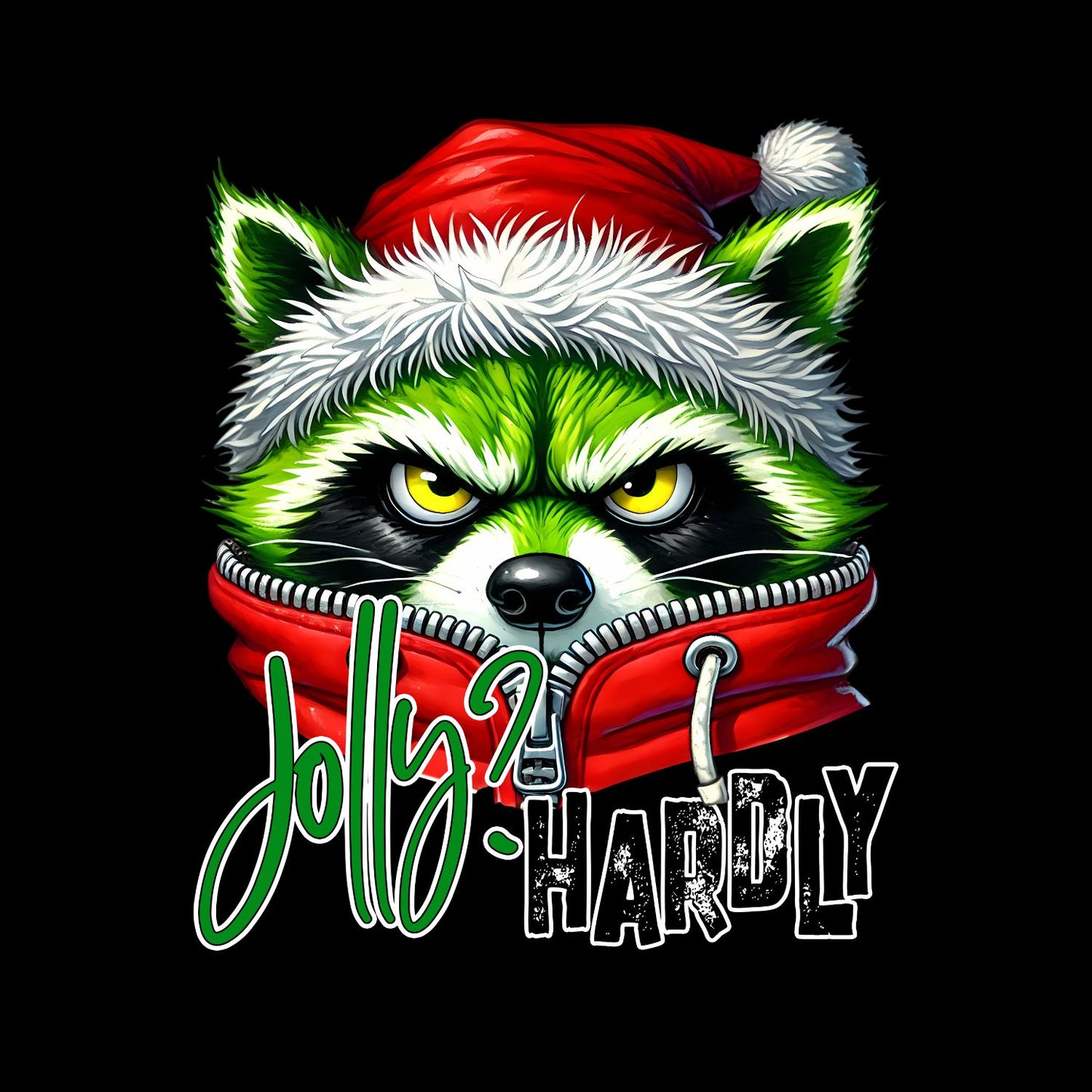 Jolly Hardly Raccoon Santa Christmas T-Shirt | Xmas Graphic Tee | Funny Shirt