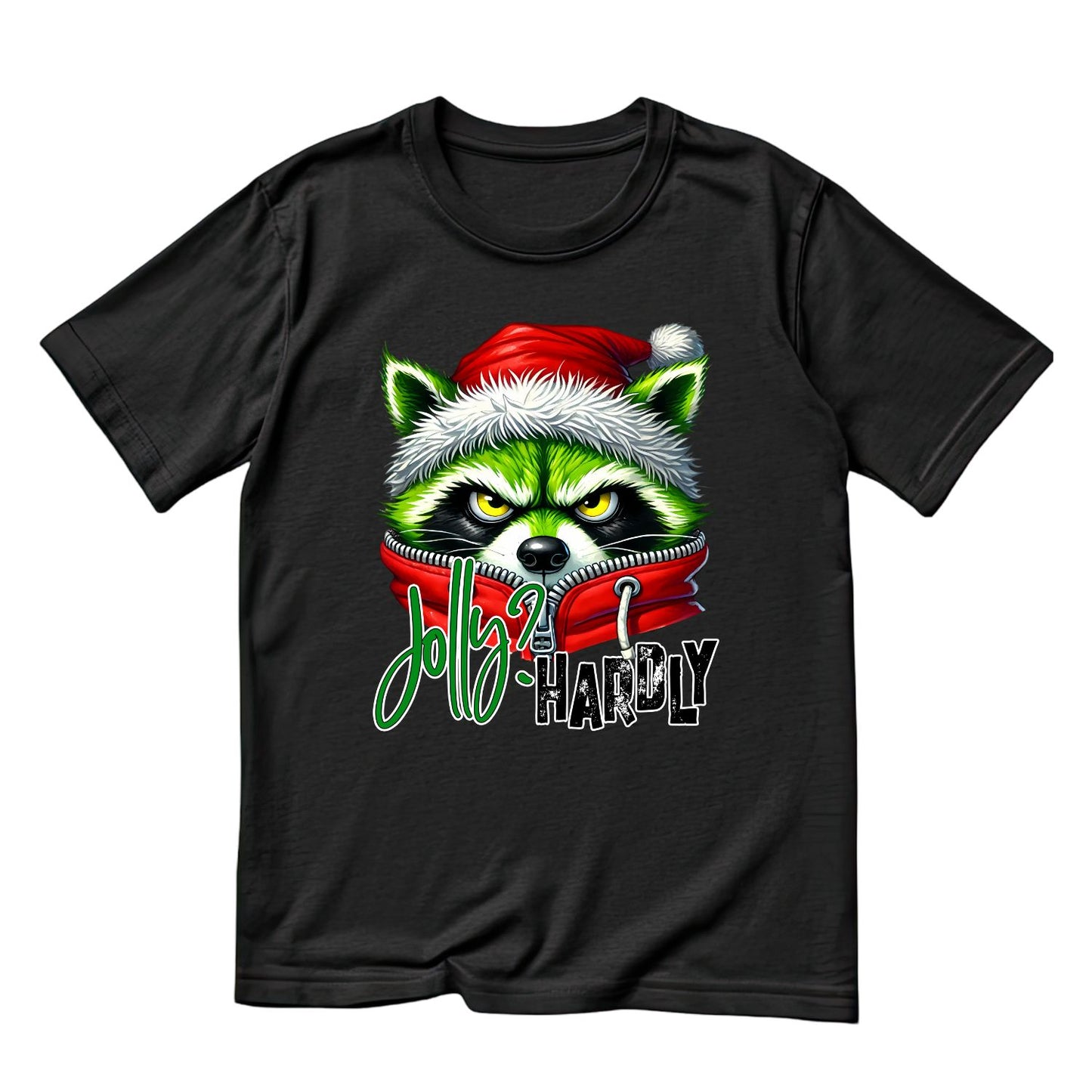 Jolly Hardly Raccoon Santa Christmas T-Shirt | Xmas Graphic Tee | Funny Shirt