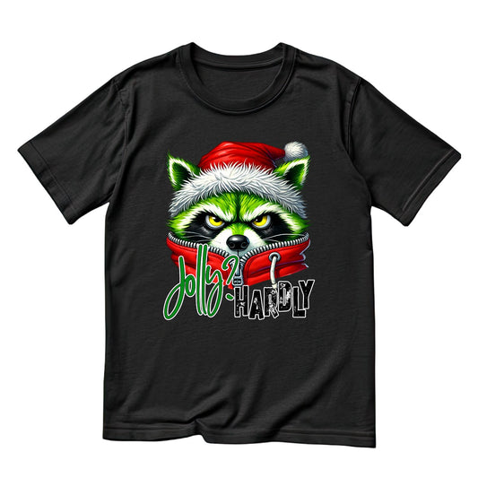 Jolly Hardly Raccoon Santa Christmas T-Shirt | Xmas Graphic Tee | Funny Shirt